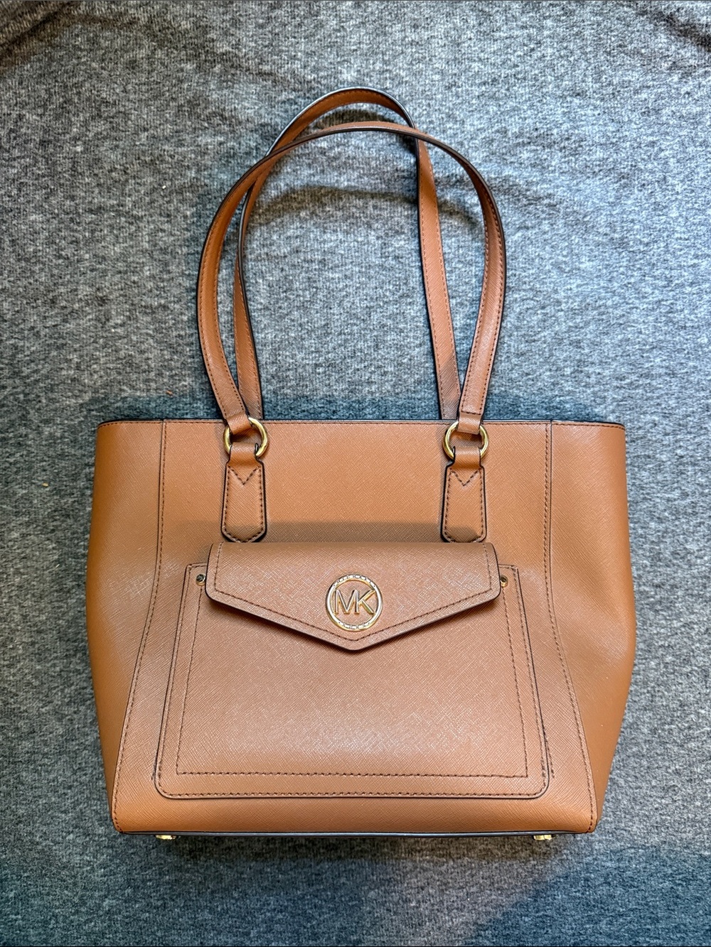 Michael Kors Cognac Saffiano Leather Tote with Front MK Pocket